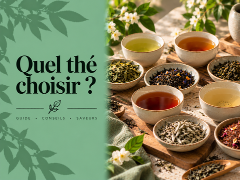 Sélection de plusieurs familles de thé avec thé vert, noir, blanc, Oolong et Rooibos illustrant comment choisir son thé selon ses goûts