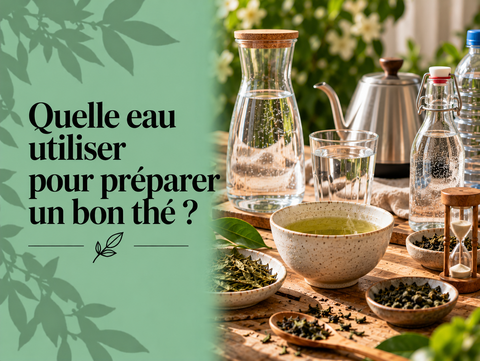 Carafe d’eau, bouilloire et tasse de thé illustrant le choix de l’eau idéale pour préparer un bon thé