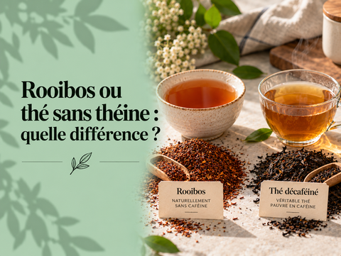 Comparaison entre rooibos sans caféine et thé décaféiné servis dans deux tasses différentes