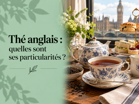 Thé anglais servi avec théière, tasse de thé noir et pâtisseries traditionnelles britanniques
