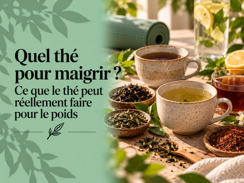Différents thés verts, noirs et Pu Erh illustrant la question du thé pour maigrir et de la gestion du poids
