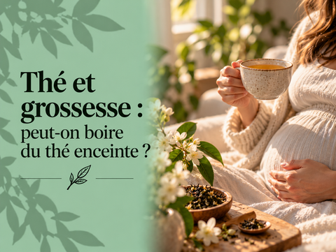 Femme enceinte avec une tasse de thé illustrant les précautions sur le thé, la caféine et la grossesse